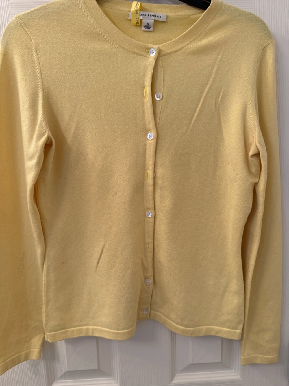 Banana Republic Soft Yellow Crewneck Button-Front Cardigan